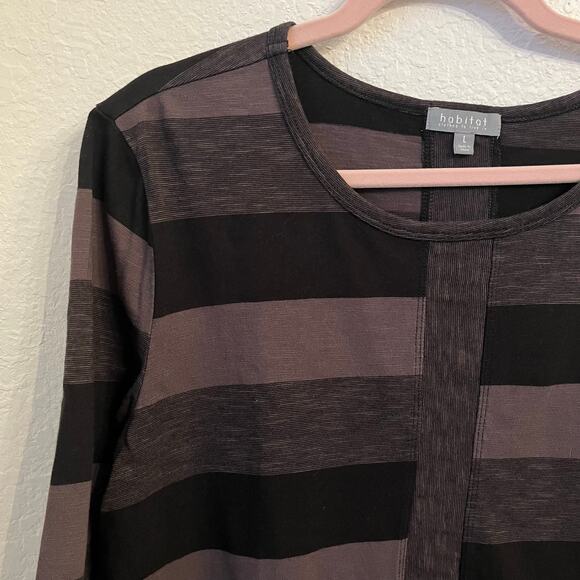 Habitat Top Large Black Gray Stripe Asymmetric Stairstep Hem Artsy Casual Flowy - Picture 5 of 10